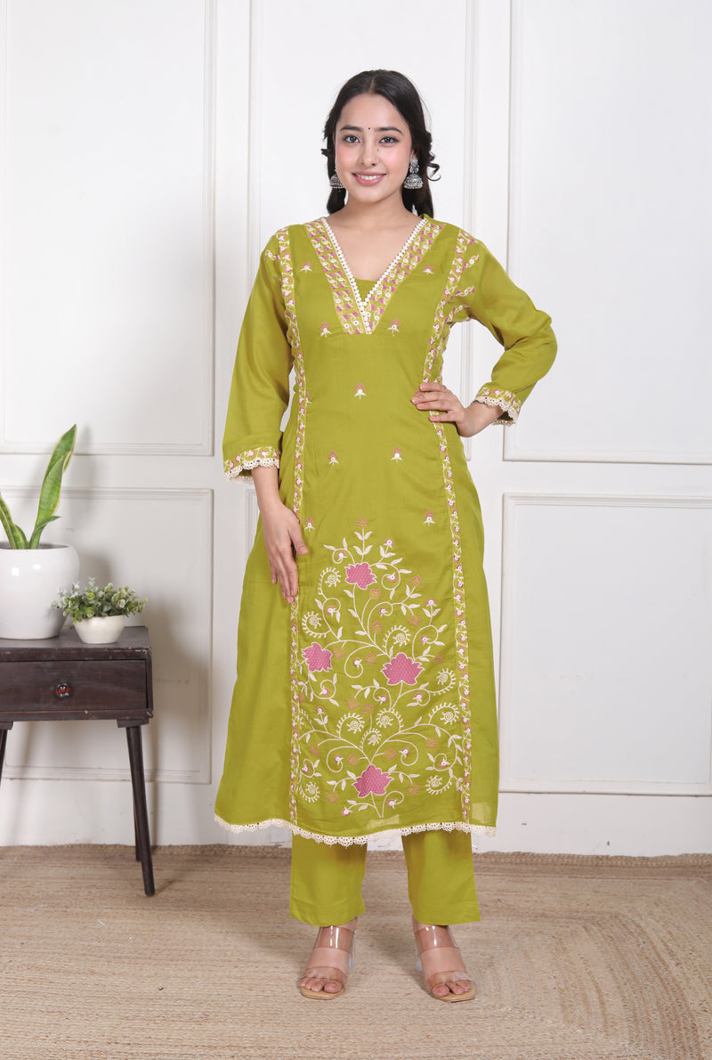 Mehendi Blossom Embroidery Suit Set