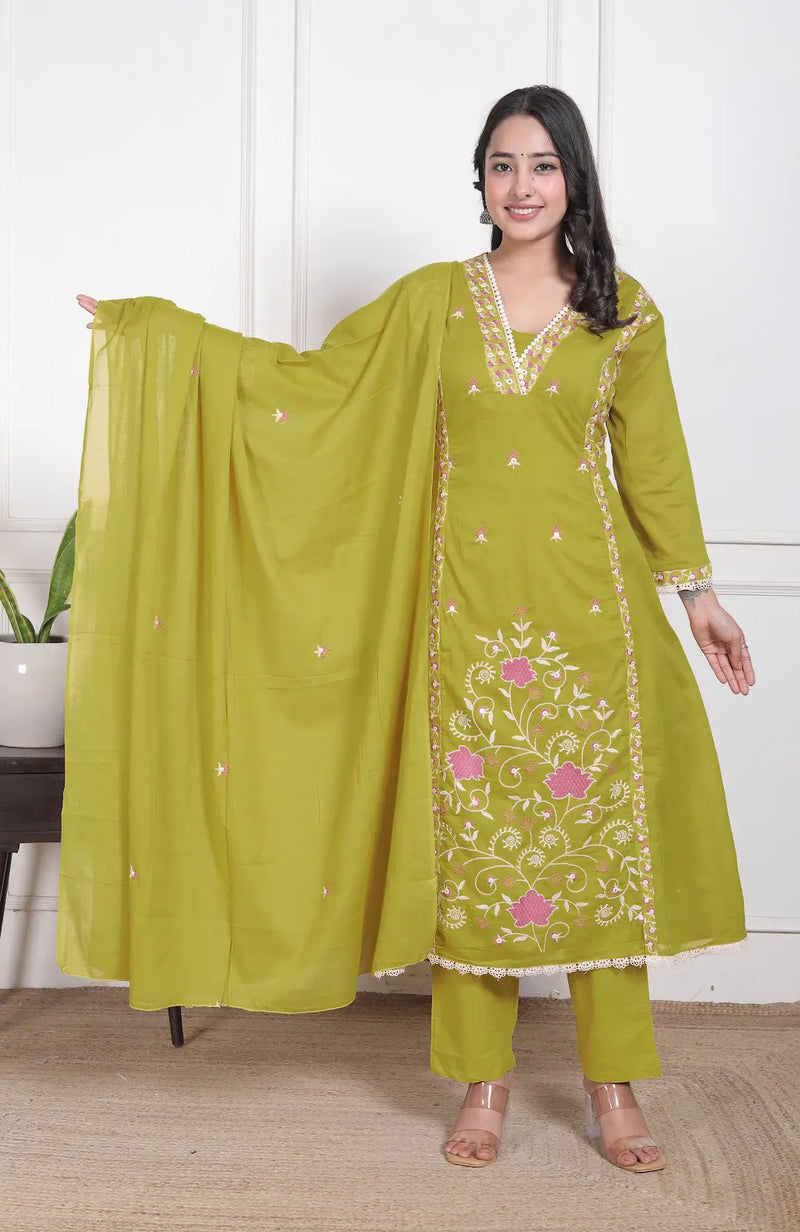 Mehendi Blossom Embroidery Suit Set