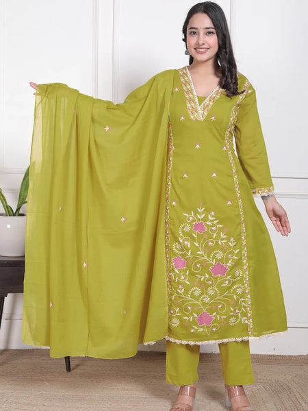 Mehandi Blossom Embroidery Suit Set
