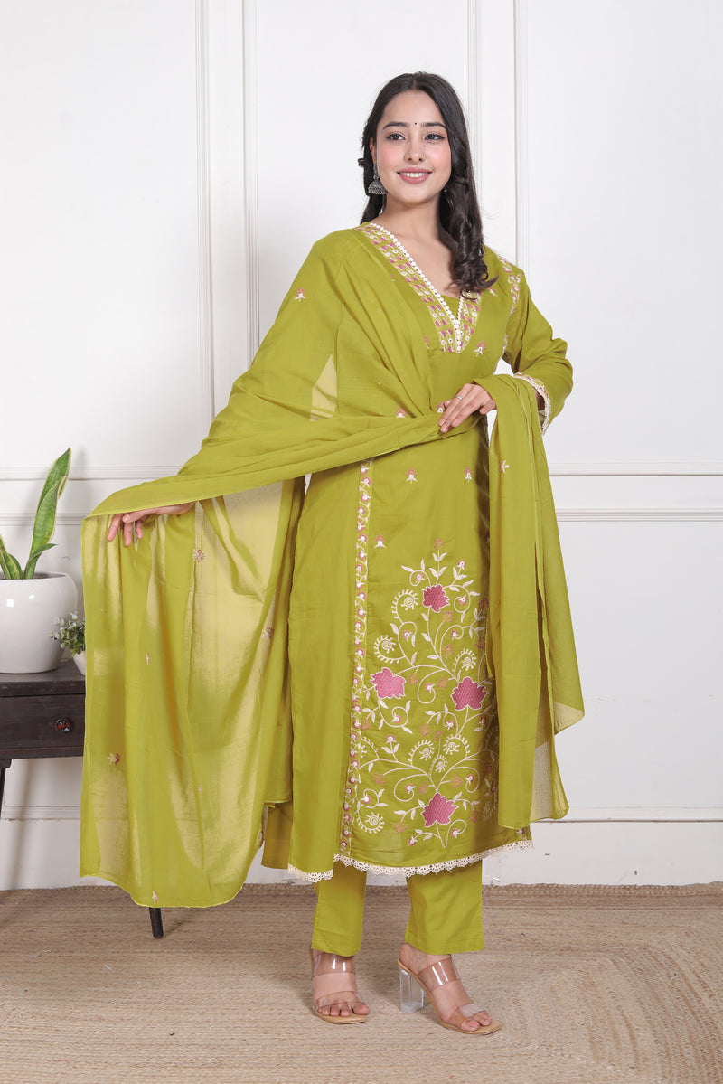 Mehendi Blossom Embroidery Suit Set