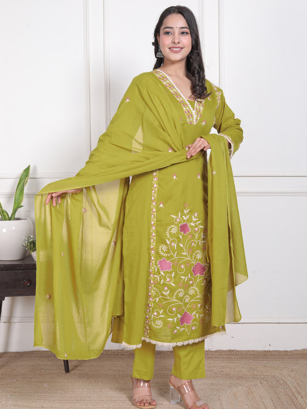 Mehendi Blossom Embroidery Suit Set