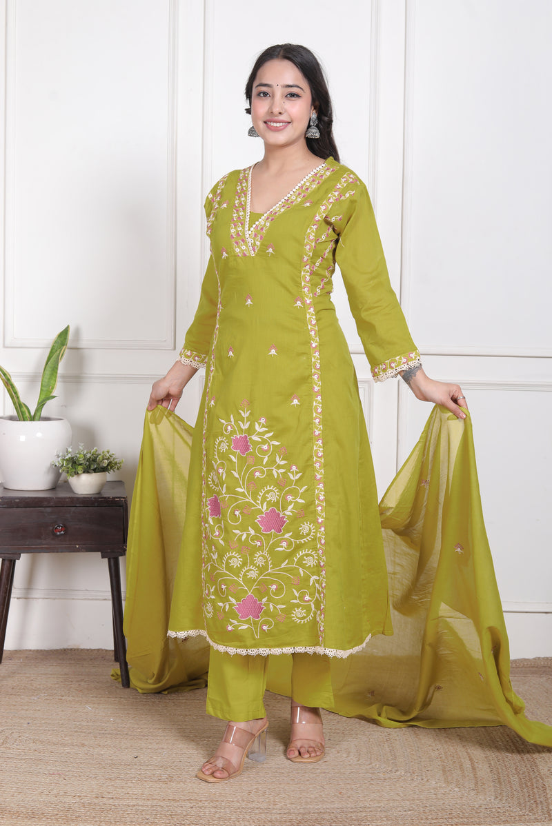 Mehendi Blossom Embroidery Suit Set