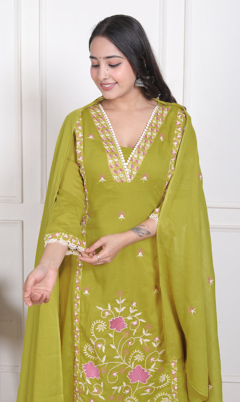 Mehendi Blossom Embroidery Suit Set