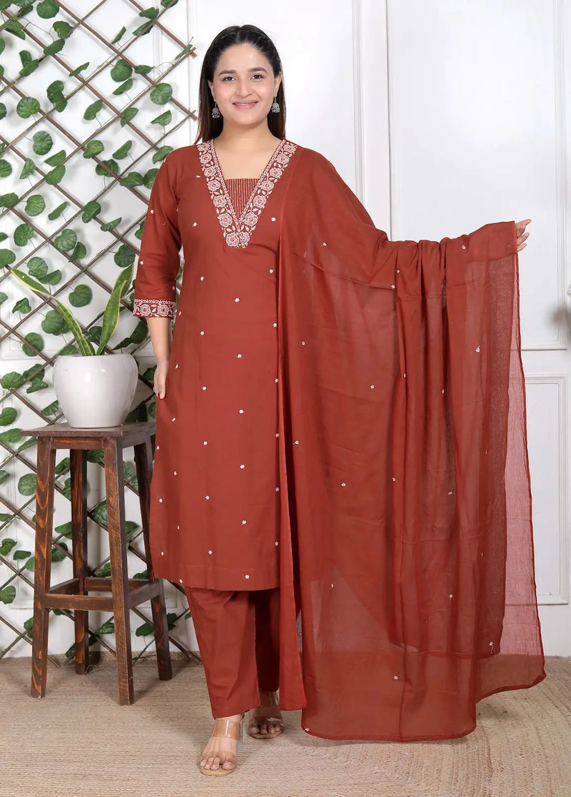 Rust Royal Embroiderd Suit Set