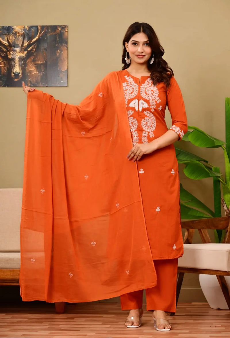 Rust Bloom Embroidered Suit Set