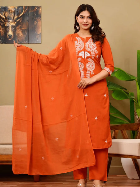 Rust Bloom Embroidered Suit Set