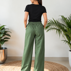 Solid Cotton Blend Relaxed Wide-Leg Palazzo Pants