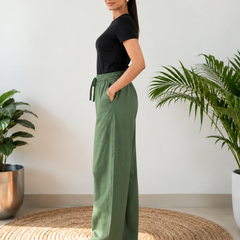 Solid Cotton Blend Relaxed Wide-Leg Palazzo Pants