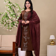 Cholocate Bloom Embroidered Suit Sets