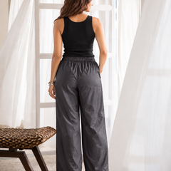 Solid Cotton Blend Relaxed Wide-Leg Palazzo Pants
