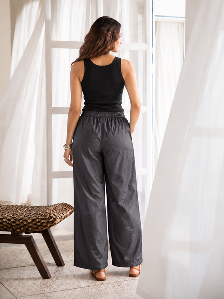 Solid Cotton Blend Relaxed Wide-Leg Palazzo Pants