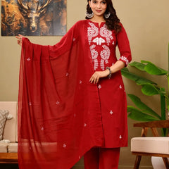 Ruby Red Embroidered Suit Set