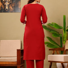 Ruby Red Embroidered Suit Set