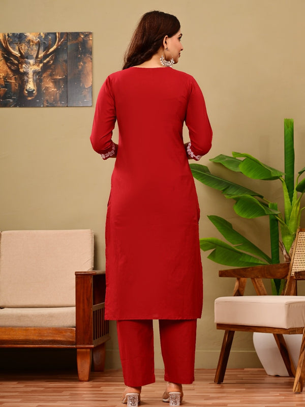 Ruby Red Embroidered Suit Set