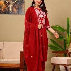 Ruby Red Embroidered Suit Set