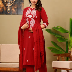 Ruby Red Embroidered Suit Set