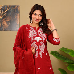 Ruby Red Embroidered Suit Set