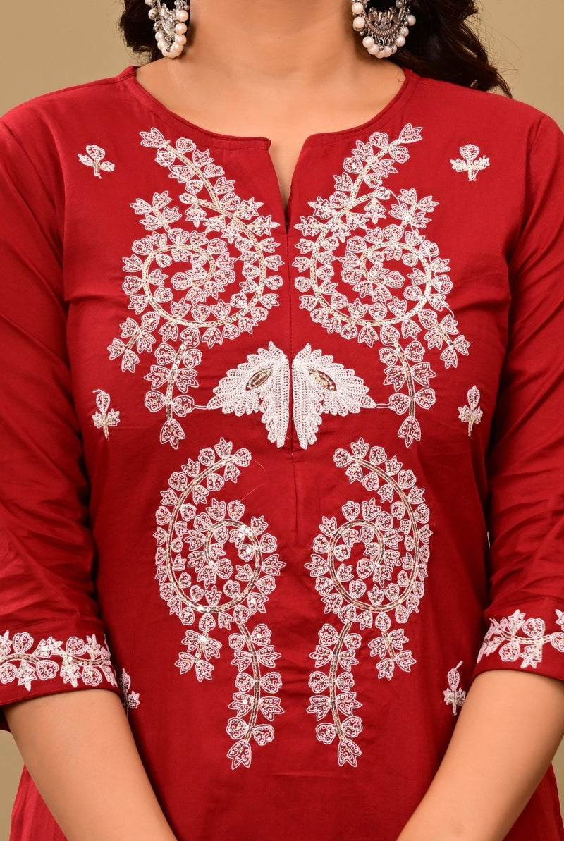 Ruby Red Embroidered Suit Set