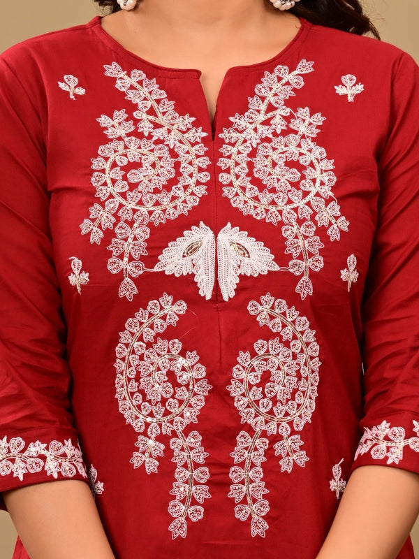 Ruby Red Embroidered Suit Set