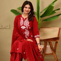 Ruby Red Embroidered Suit Set