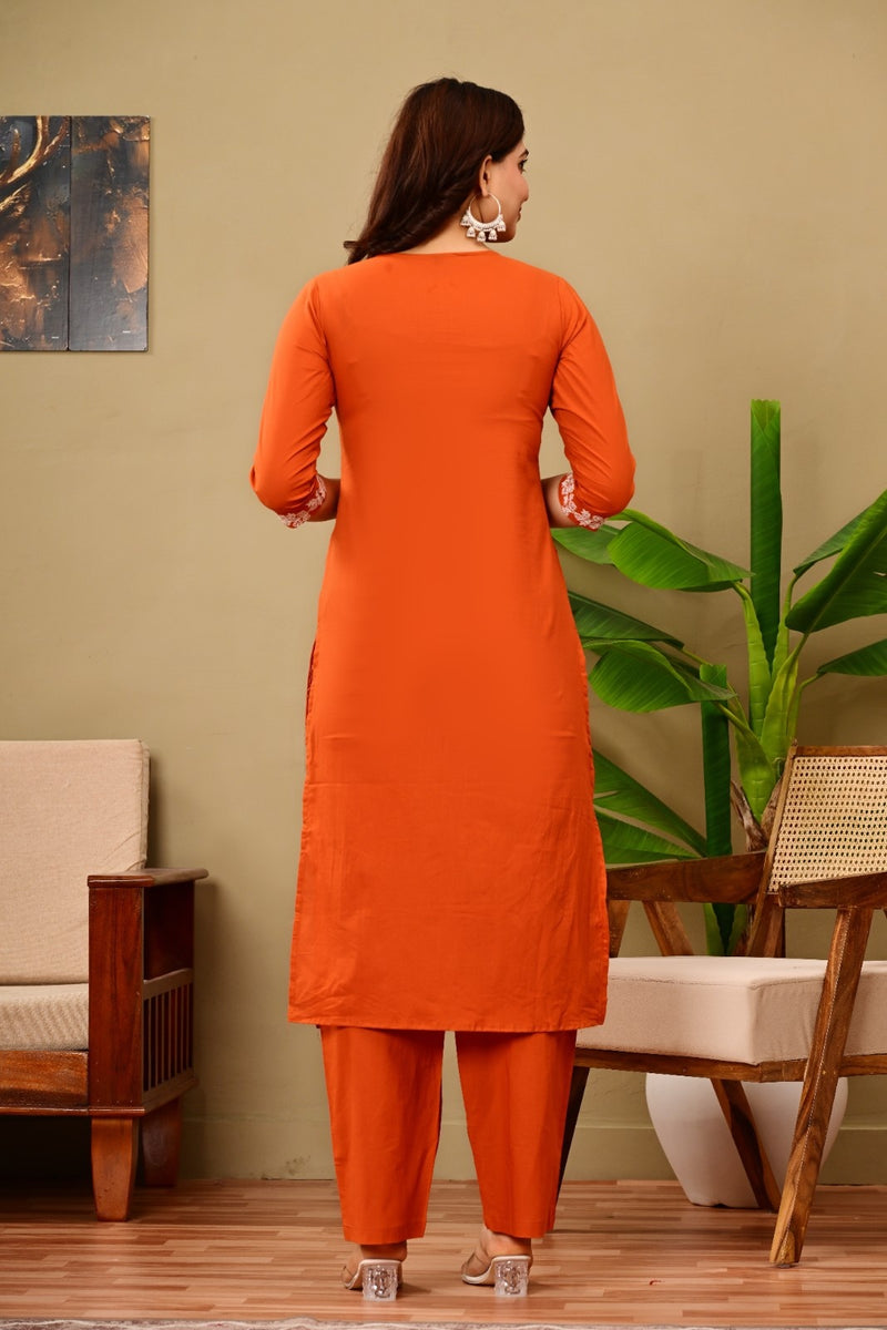 Rust Bloom Embroidered Suit Set