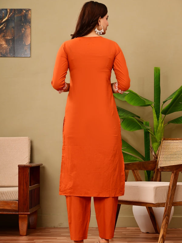 Rust Bloom Embroidered Suit Set