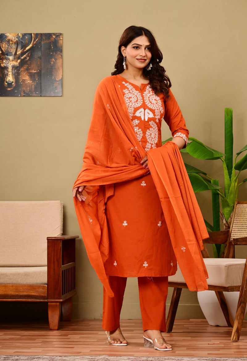 Rust Bloom Embroidered Suit Set