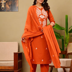 Rust Bloom Embroidered Suit Set