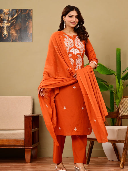 Rust Bloom Embroidered Suit Set