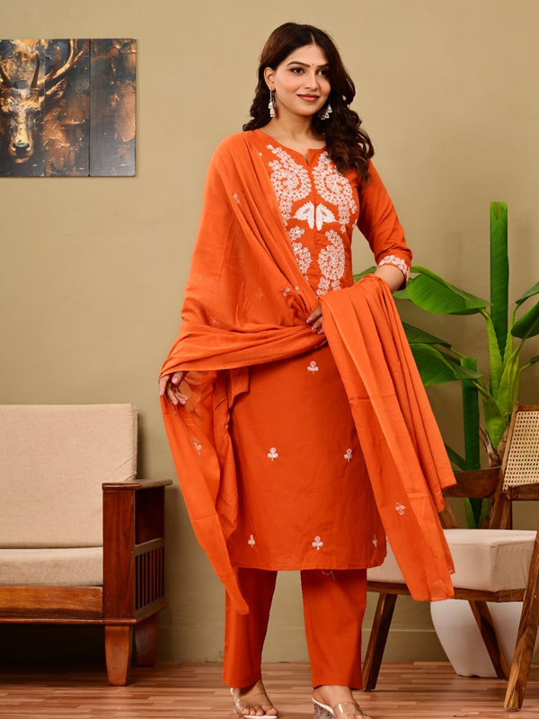 Rust Bloom Embroidered Suit Set