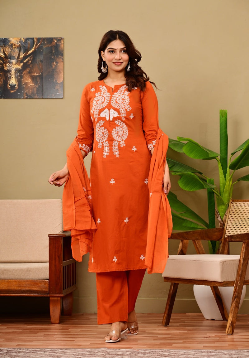 Rust Bloom Embroidered Suit Set