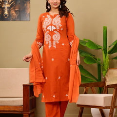 Rust Bloom Embroidered Suit Set