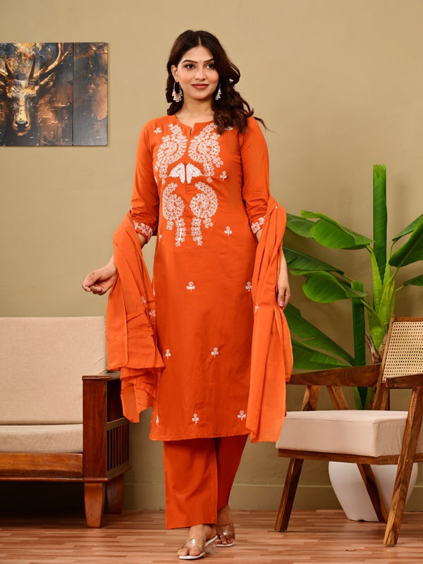 Rust Bloom Embroidered Suit Set