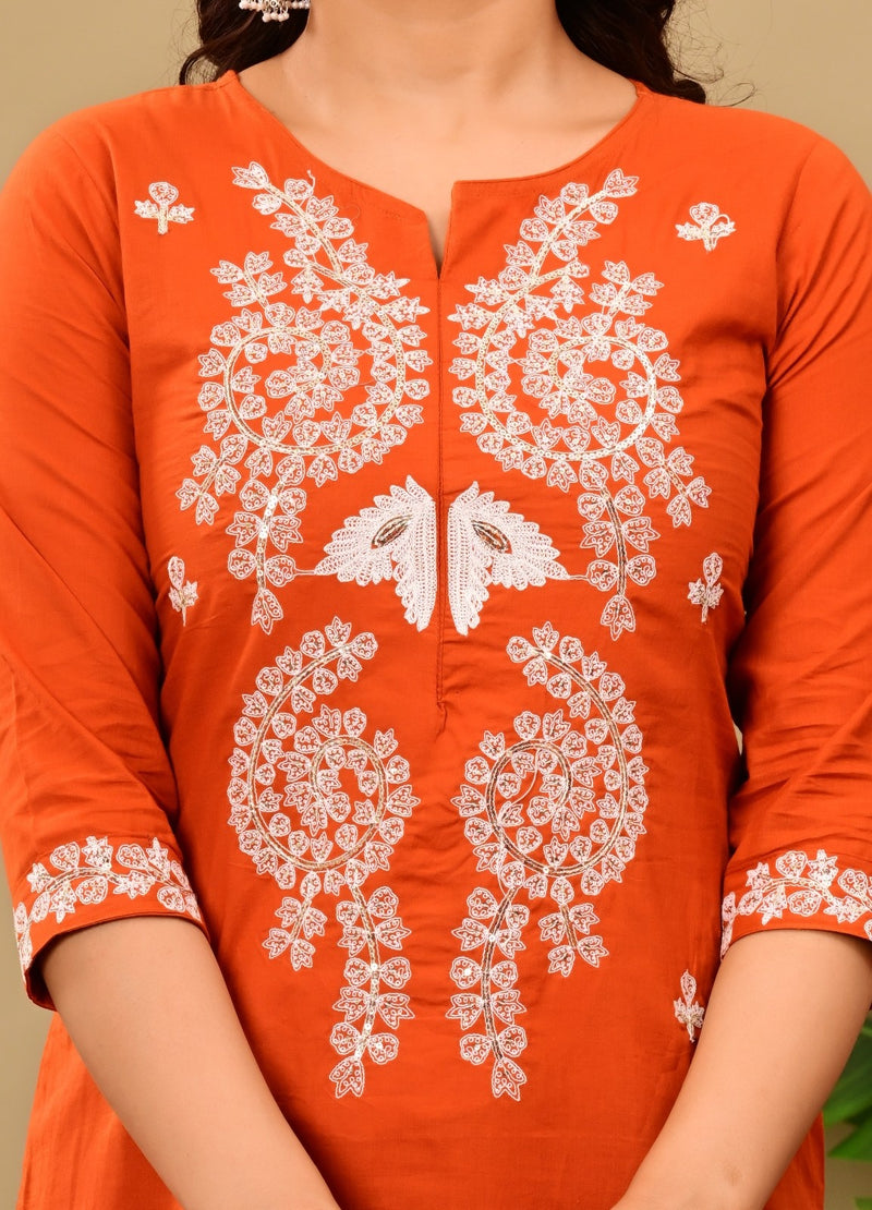 Rust Bloom Embroidered Suit Set