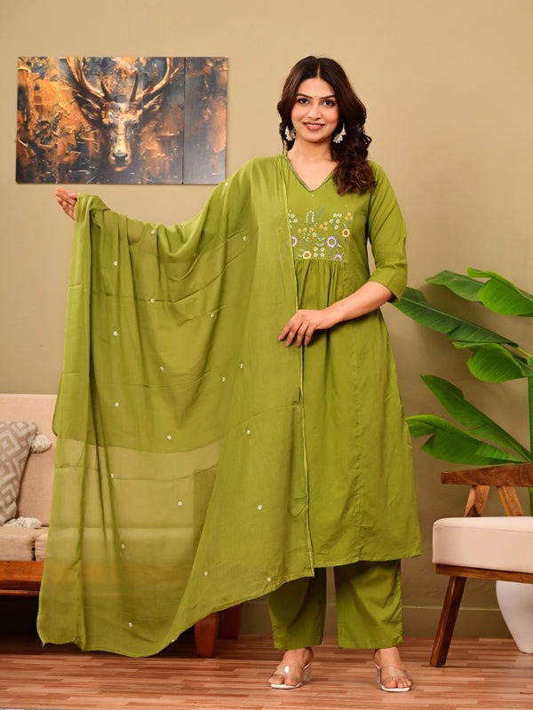 Mahandi Bloom Embroidered  Suit Set