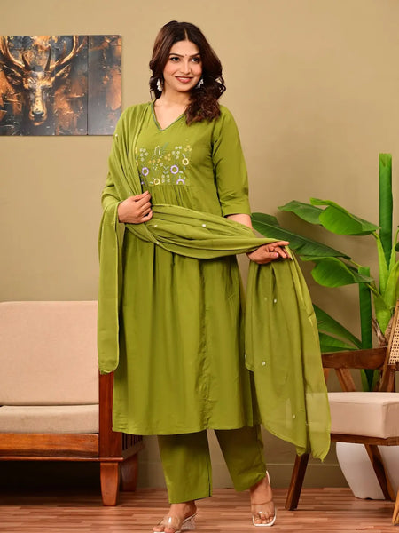 Mahandi Bloom Embroidered  Suit Set