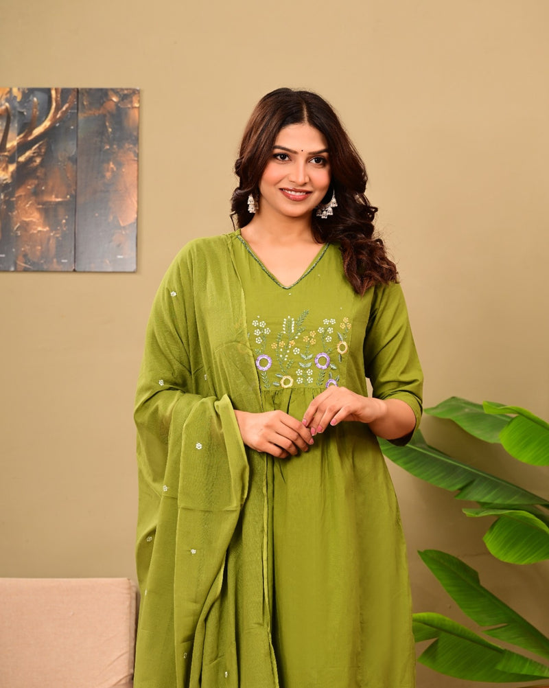 Mahandi Bloom Embroidered  Suit Set