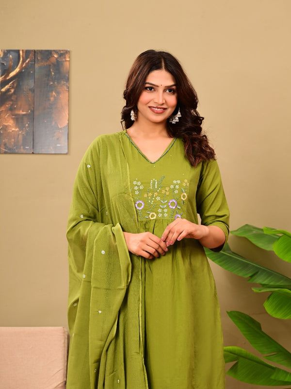 Mahandi Bloom Embroidered  Suit Set