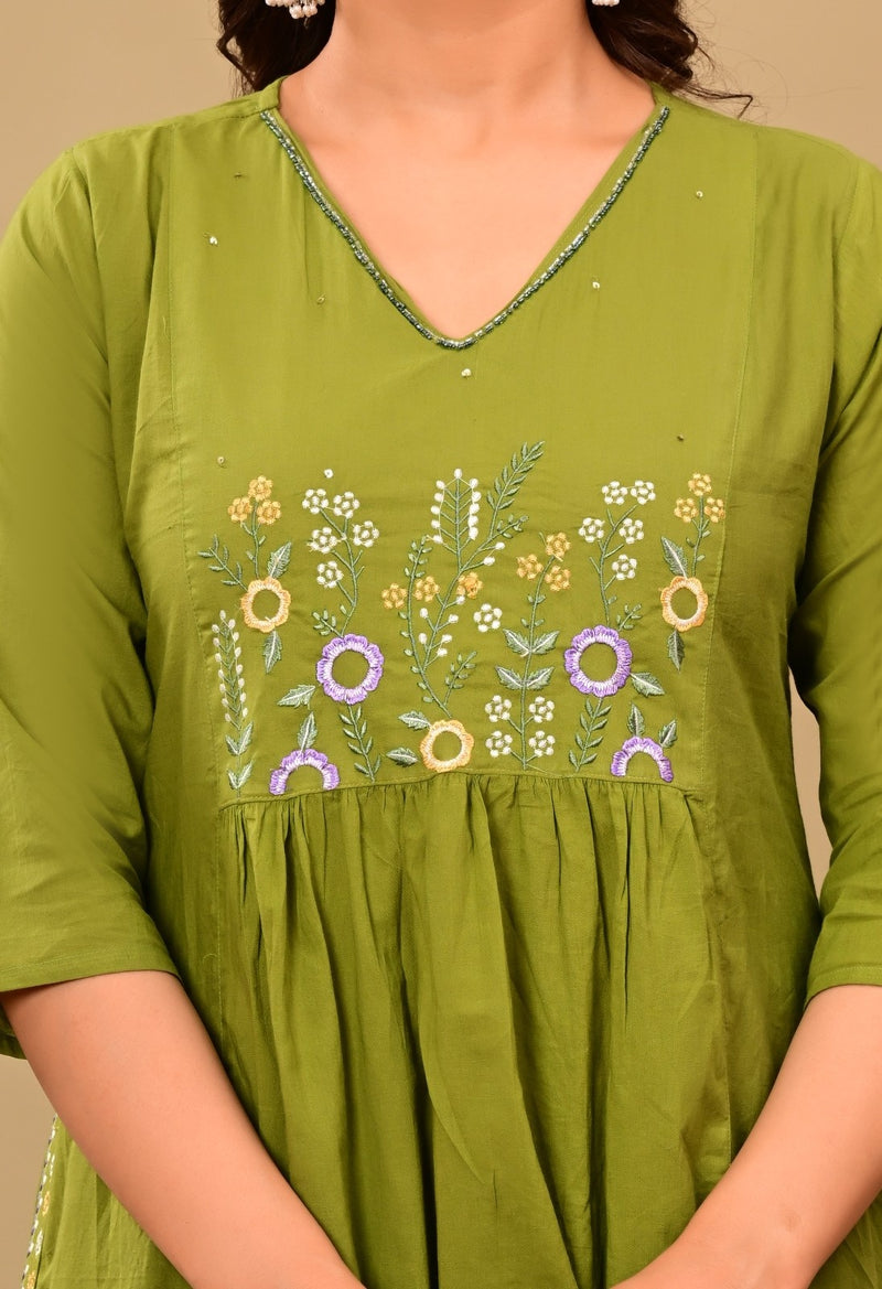 Mahandi Bloom Embroidered  Suit Set