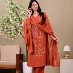 Rust Floral Elegance Suit Set