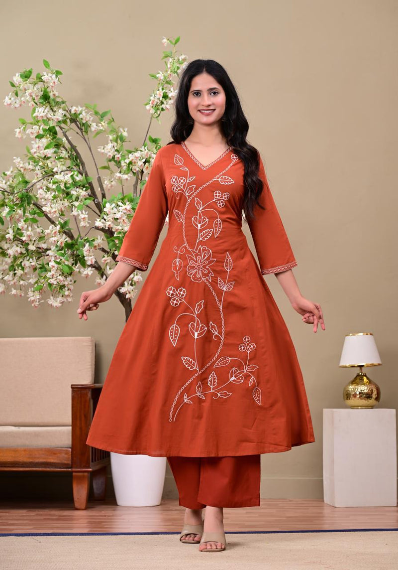 Rust Floral Elegance Suit Set
