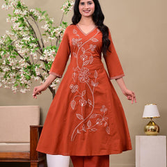 Rust Floral Elegance Suit Set