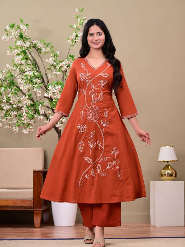Rust Floral Elegance Suit Set