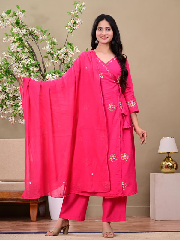 Rani Pink Blossom Angrakha Suit