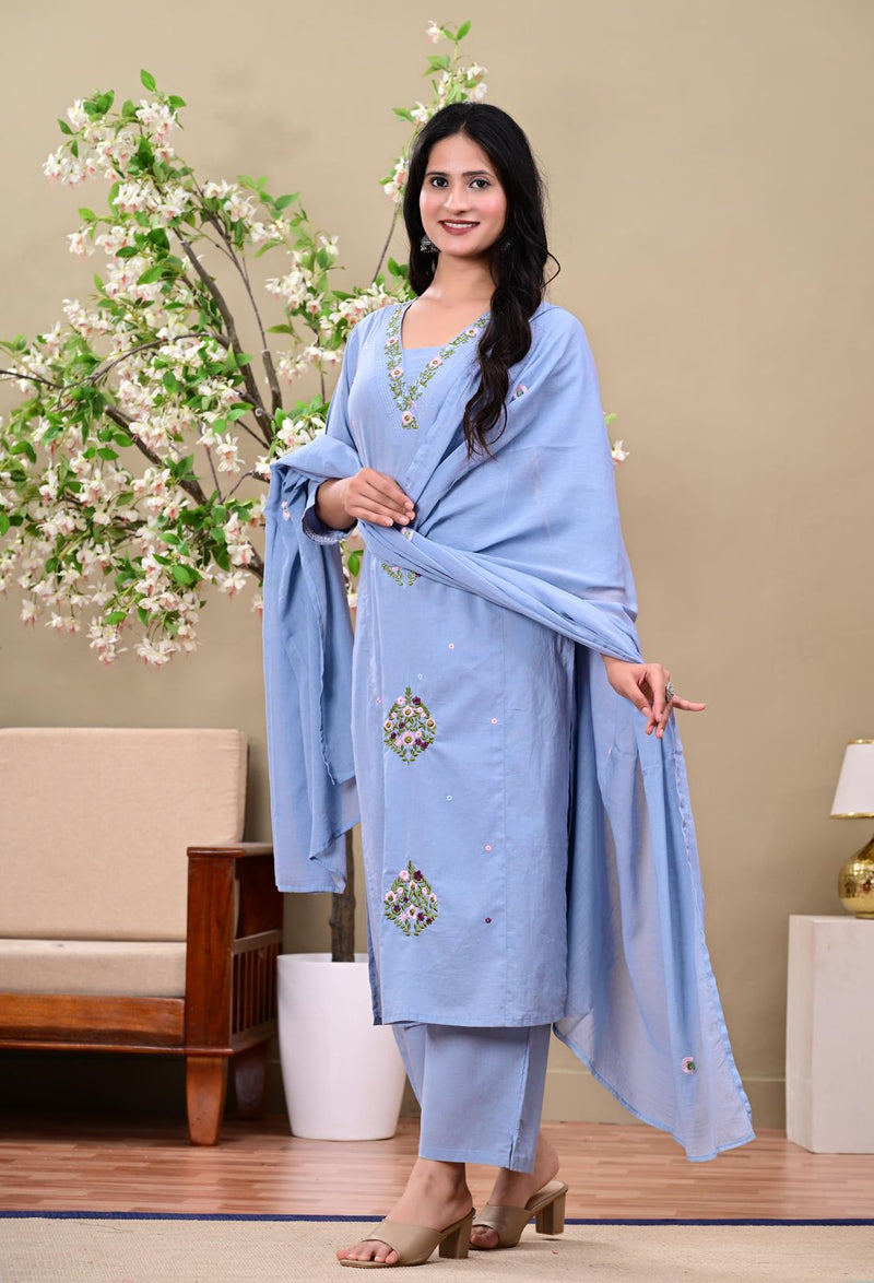 Powder Blue Embroidered Kurta Set