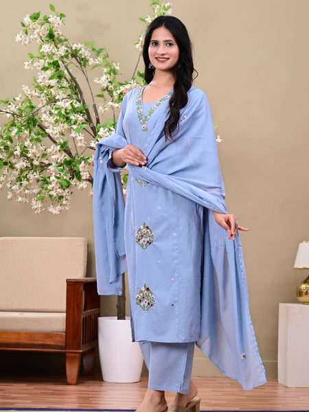Powder Blue Embroidered Kurta Set
