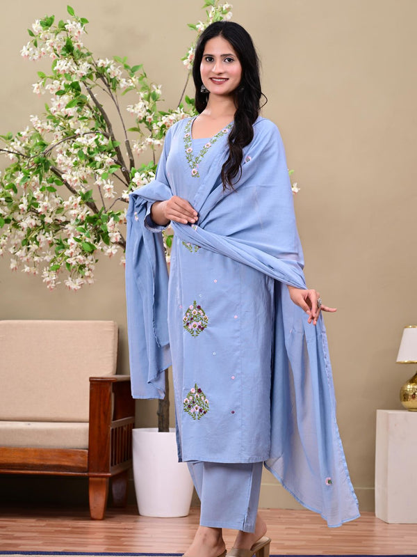 Powder Blue Embroidered Kurta Set
