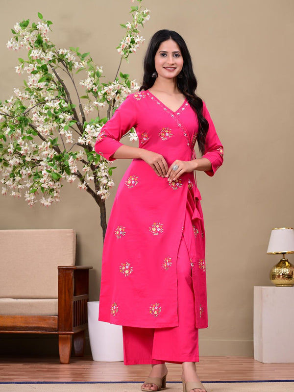 Rani Pink Blossom Angrakha Suit