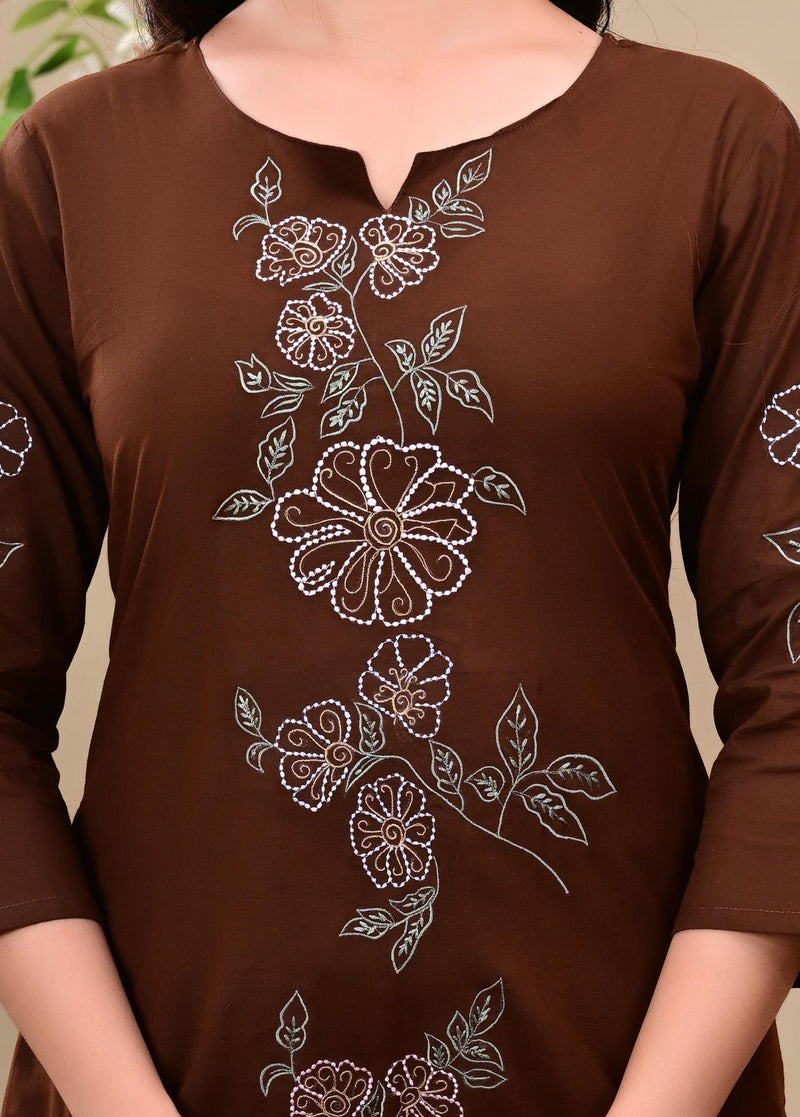 Cholocate Bloom Embroidered Suit Sets
