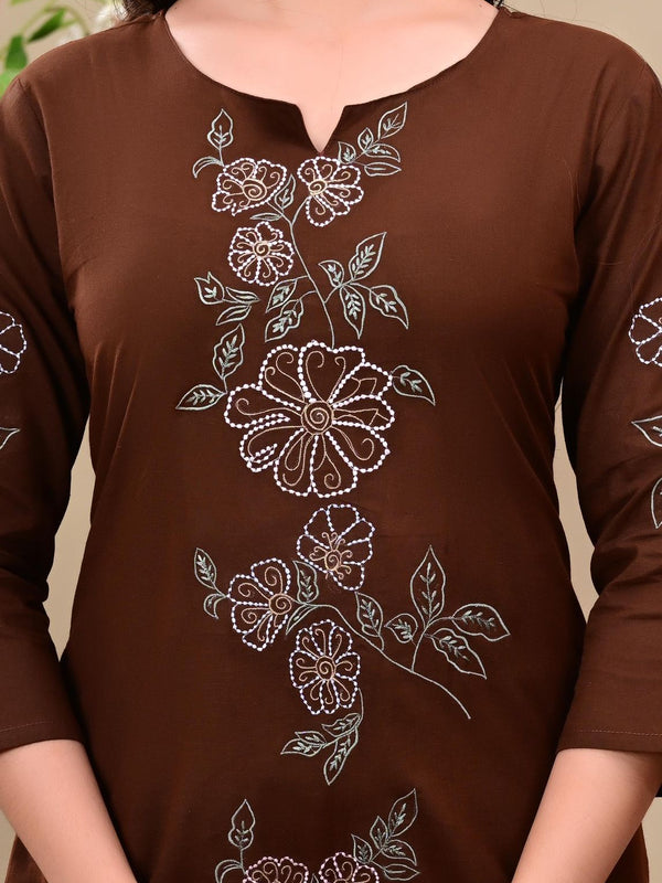 Cholocate Bloom Embroidered Suit Sets